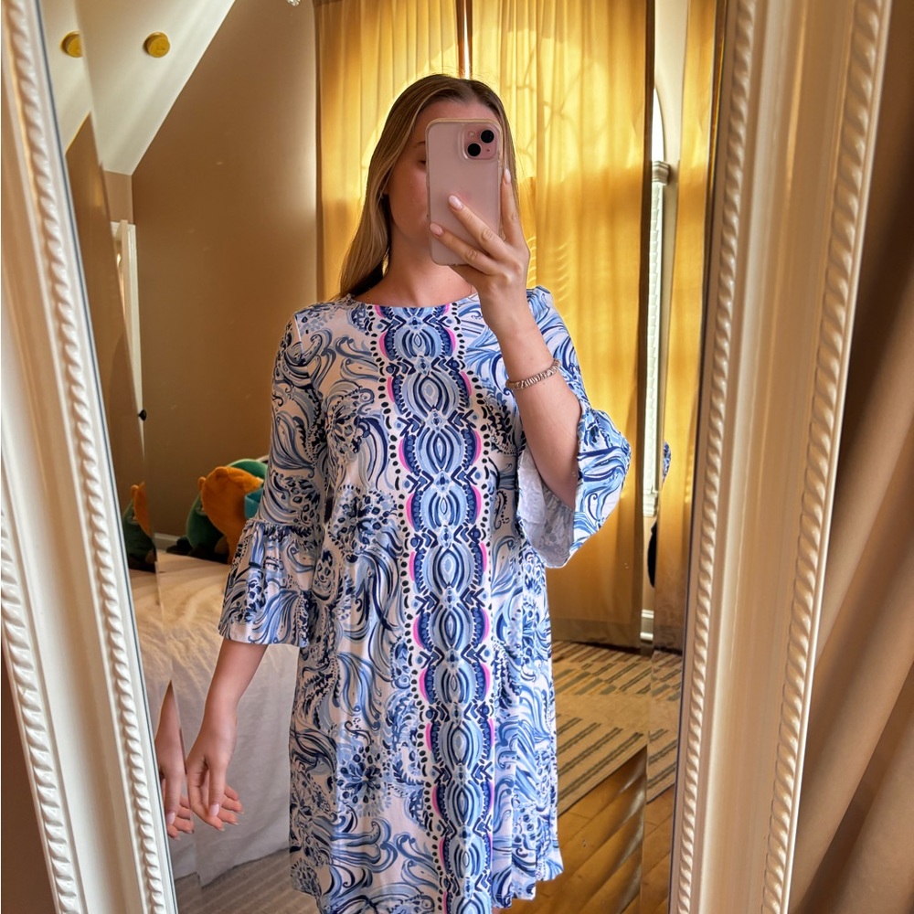 Lilly Pulitzer Blue and White Long Sleeve Dress